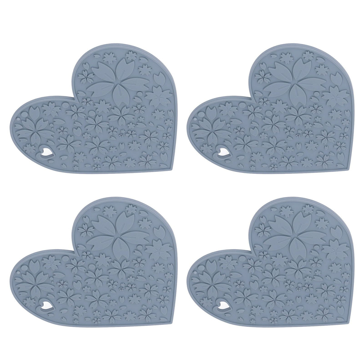 4PCS Silicone Placemats Heart Shaped Non Slip Waterproof Heat Resistant Washable Dinning Table Mat for Pet Feeding Kitchen Sink Grey