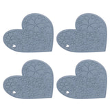 4PCS Silicone Placemats Heart Shaped Non Slip Waterproof Heat Resistant Washable Dinning Table Mat for Pet Feeding Kitchen Sink Grey