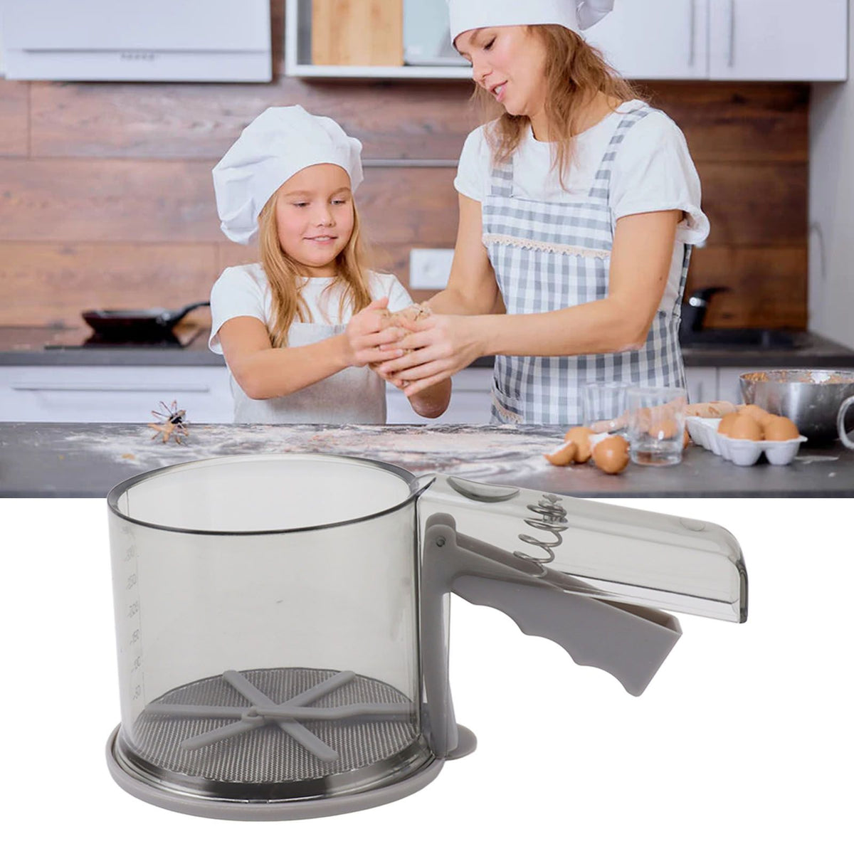 Flour Sifter Sieve PP Transparent Adjustable Fine Mesh One Hand Operation Powder Sifter Sieve for Kitchen Baking Single Layer