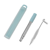 Collapsible Stainless Steel Drinking Straw Reusable Metal Straw with Cleaning Brush for Travel Work Blue