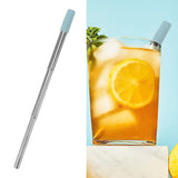 Collapsible Stainless Steel Drinking Straw Reusable Metal Straw with Cleaning Brush for Travel Work Blue - Extra Image