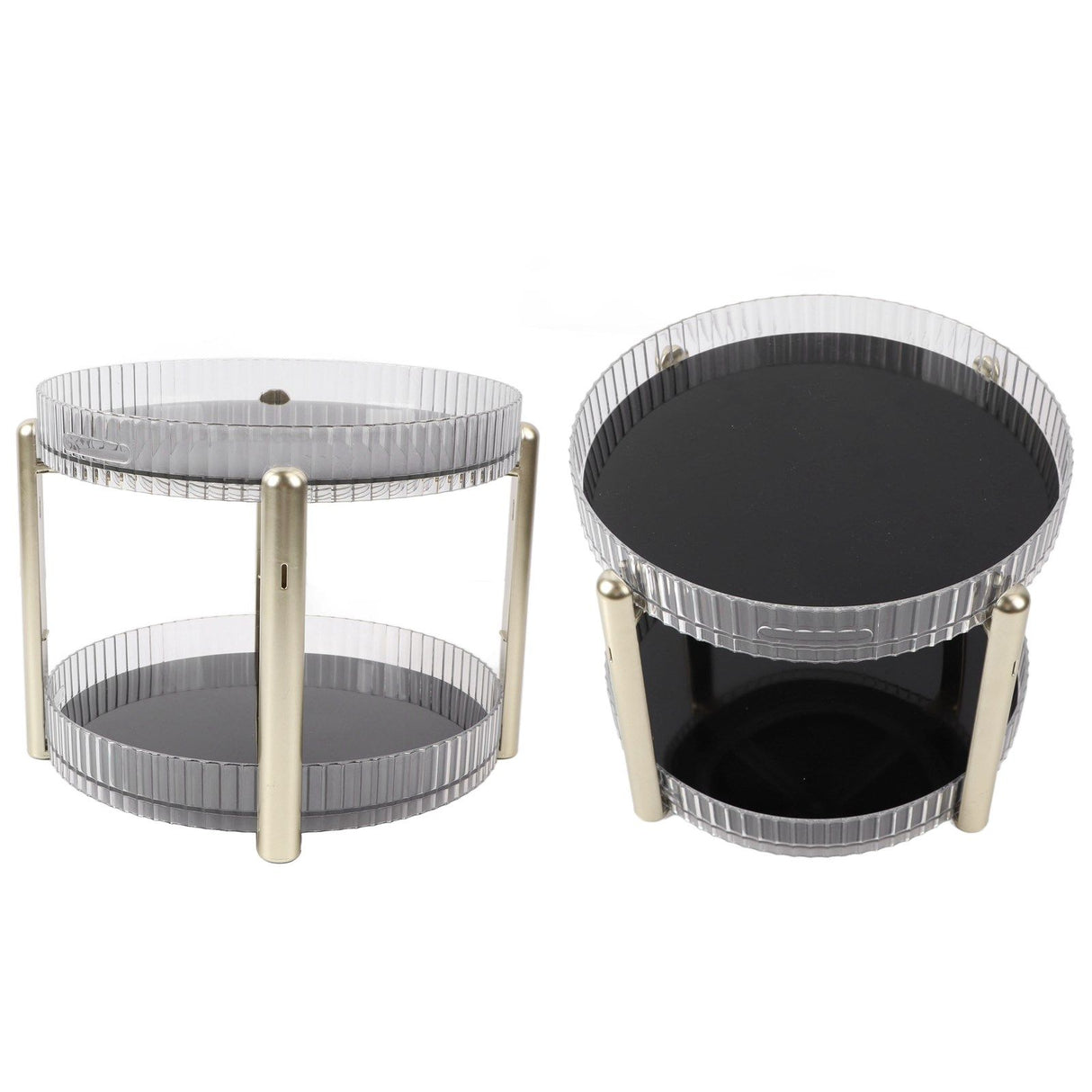 Double Layer Rotating Makeup Organizer Multifunctional Rotating Cosmetic Shelf for Home Translucent White