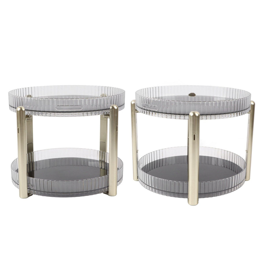 Double Layer Rotating Makeup Organizer Multifunctional Rotating Cosmetic Shelf for Home Translucent White