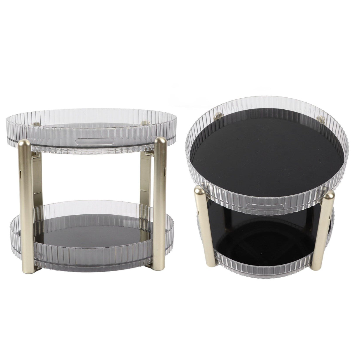 Double Layer Rotating Makeup Organizer Multifunctional Rotating Cosmetic Shelf for Home Translucent White