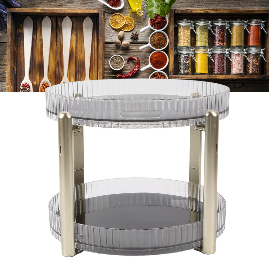 Double Layer Rotating Makeup Organizer Multifunctional Rotating Cosmetic Shelf for Home Translucent White