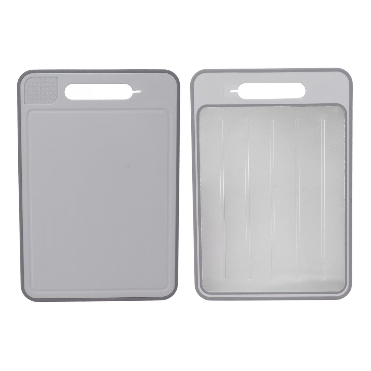 Double Sided Cutting Board Rapid Thawing and Grinding Plate with Knife Sharpener for Kitchen Grey