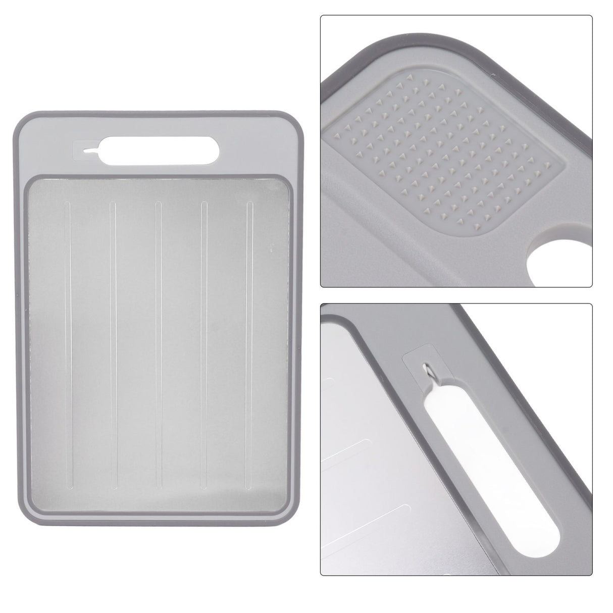 Double Sided Cutting Board Rapid Thawing and Grinding Plate with Knife Sharpener for Kitchen Grey