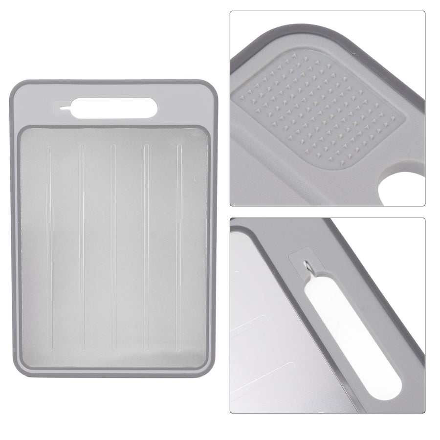 Double Sided Cutting Board Rapid Thawing and Grinding Plate with Knife Sharpener for Kitchen Grey