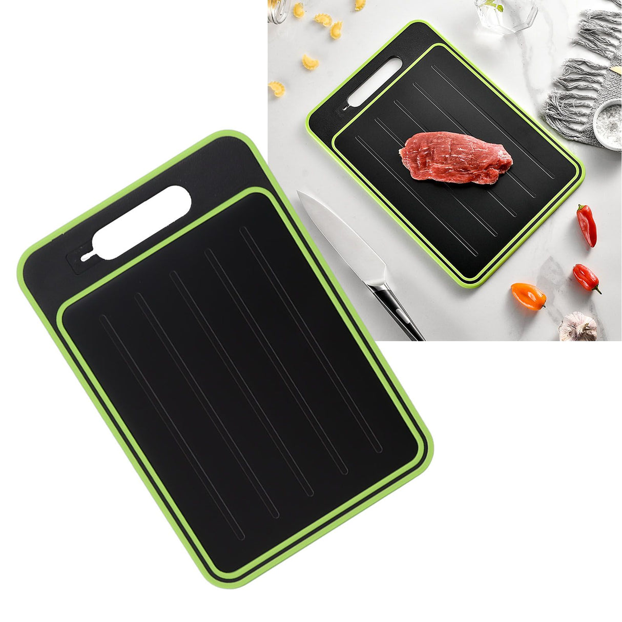 Double Sided Cutting Board Rapid Thawing and Grinding Plate with Knife Sharpener for Kitchen Black