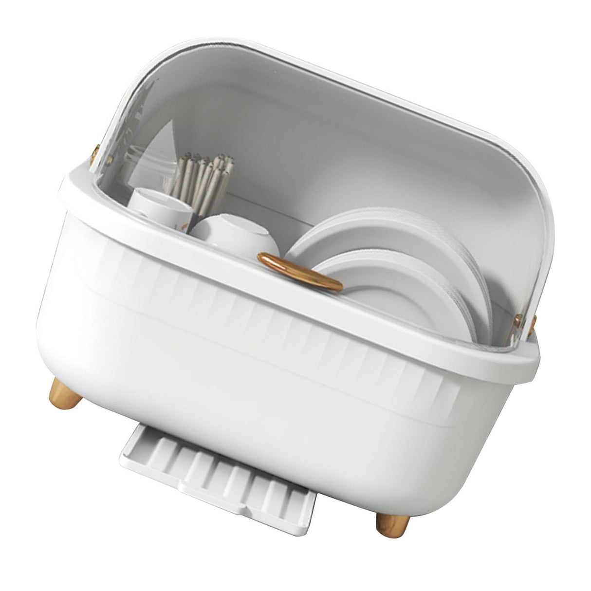 Dish Drying Box Multifunctional Space Saving Dish Drainer with Lid Cover for Kitchen Accessories White M