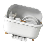 Dish Drying Box Multifunctional Space Saving Dish Drainer with Lid Cover for Kitchen Accessories White M - Side View