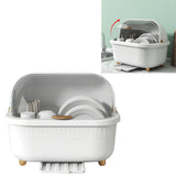 Dish Drying Box Multifunctional Space Saving Dish Drainer with Lid Cover for Kitchen Accessories White M - 45-Degree Angle