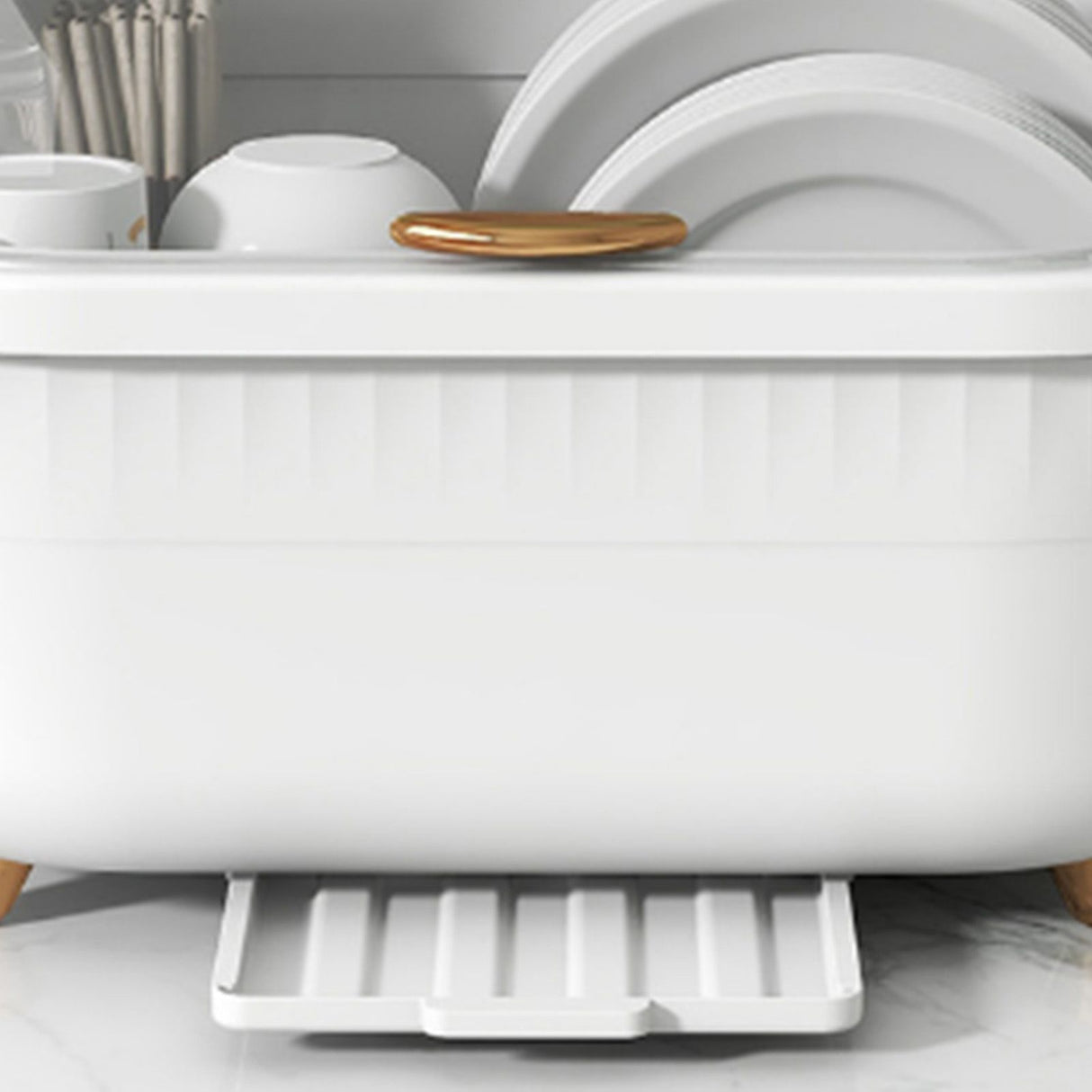 Dish Drying Box Multifunctional Space Saving Dish Drainer with Lid Cover for Kitchen Accessories White M