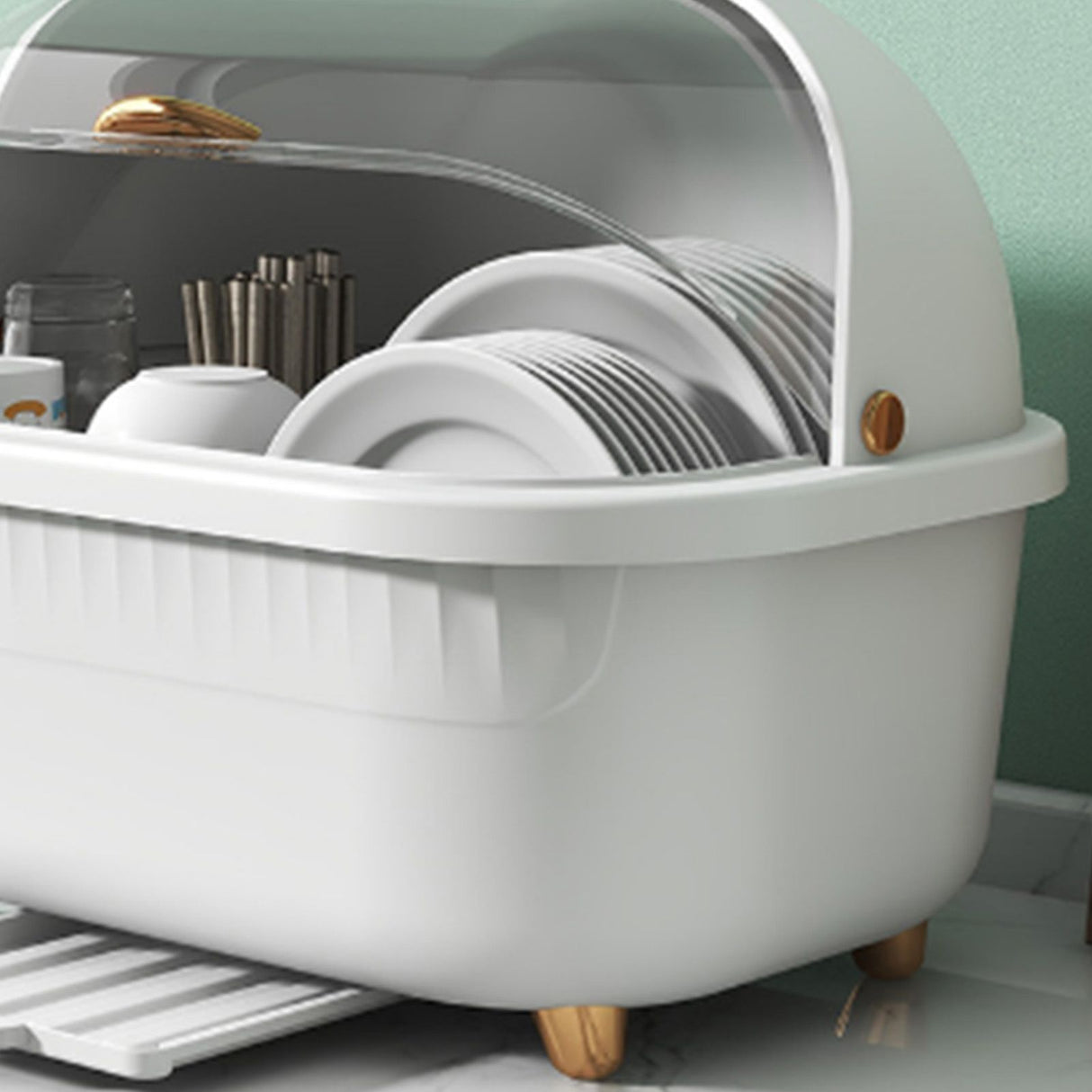 Dish Drying Box Multifunctional Space Saving Dish Drainer with Lid Cover for Kitchen Accessories White M