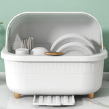 Dish Drying Box Multifunctional Space Saving Dish Drainer with Lid Cover for Kitchen Accessories White M