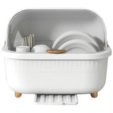 Dish Drying Box Multifunctional Space Saving Dish Drainer with Lid Cover for Kitchen Accessories White L