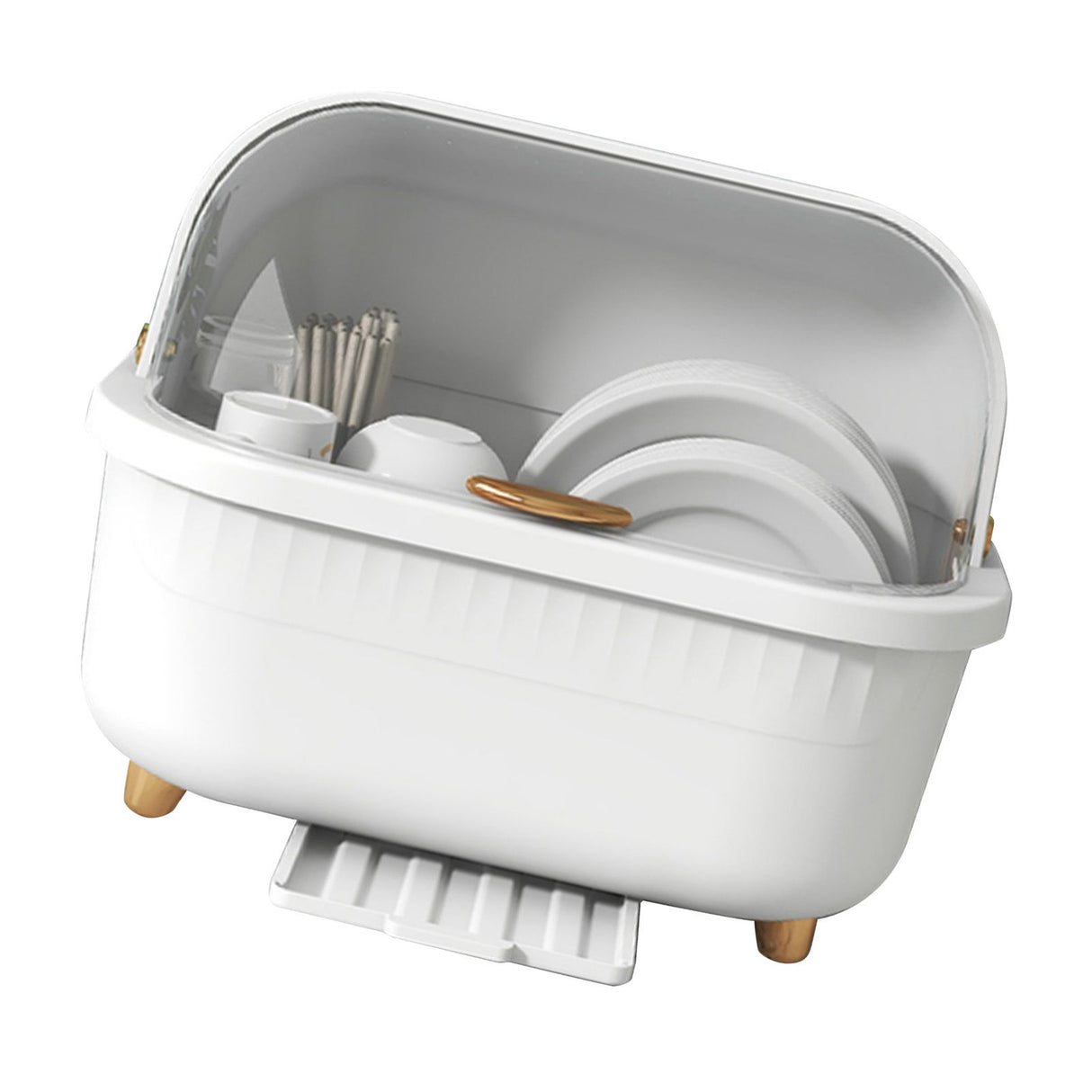 Dish Drying Box Multifunctional Space Saving Dish Drainer with Lid Cover for Kitchen Accessories White L
