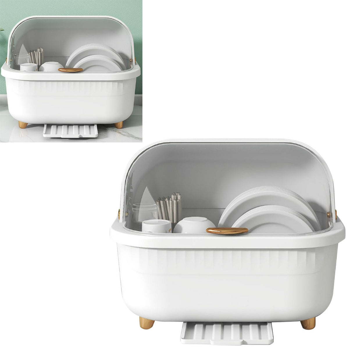 Dish Drying Box Multifunctional Space Saving Dish Drainer with Lid Cover for Kitchen Accessories White L