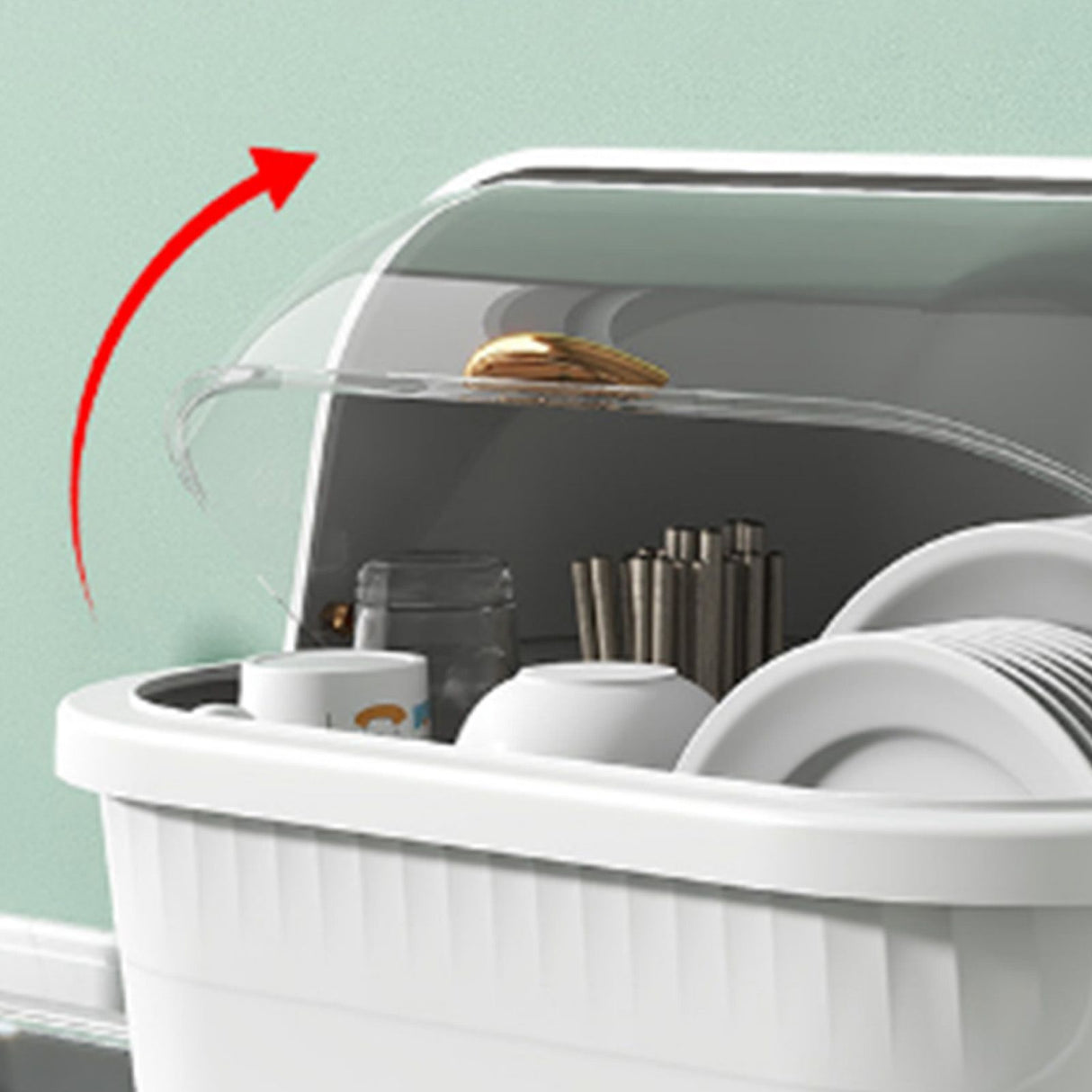 Dish Drying Box Multifunctional Space Saving Dish Drainer with Lid Cover for Kitchen Accessories White L