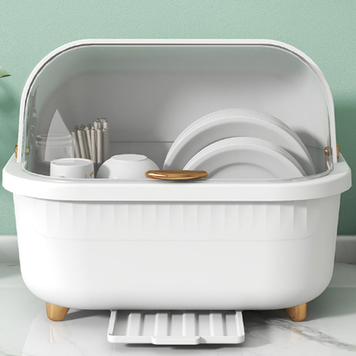 Dish Drying Box Multifunctional Space Saving Dish Drainer with Lid Cover for Kitchen Accessories White L