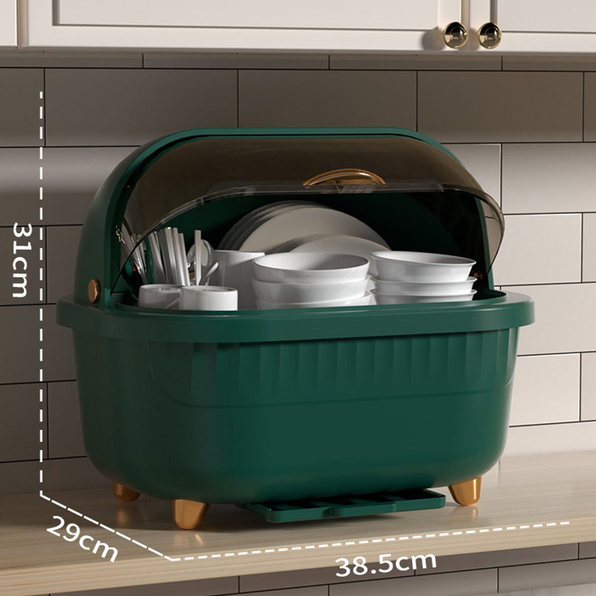 Dish Drying Box Multifunctional Space Saving Dish Drainer with Lid Cover for Kitchen Accessories Green M