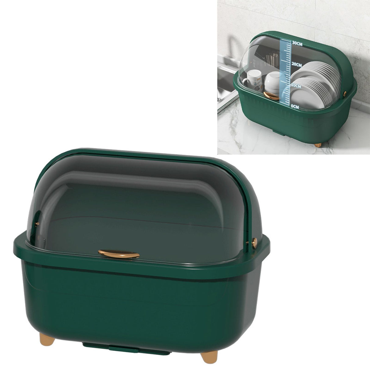 Dish Drying Box Multifunctional Space Saving Dish Drainer with Lid Cover for Kitchen Accessories Green L