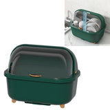Dish Drying Box Multifunctional Space Saving Dish Drainer with Lid Cover for Kitchen Accessories Green L