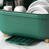 Dish Drying Box Multifunctional Space Saving Dish Drainer with Lid Cover for Kitchen Accessories Green L