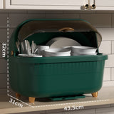 Dish Drying Box Multifunctional Space Saving Dish Drainer with Lid Cover for Kitchen Accessories Green L