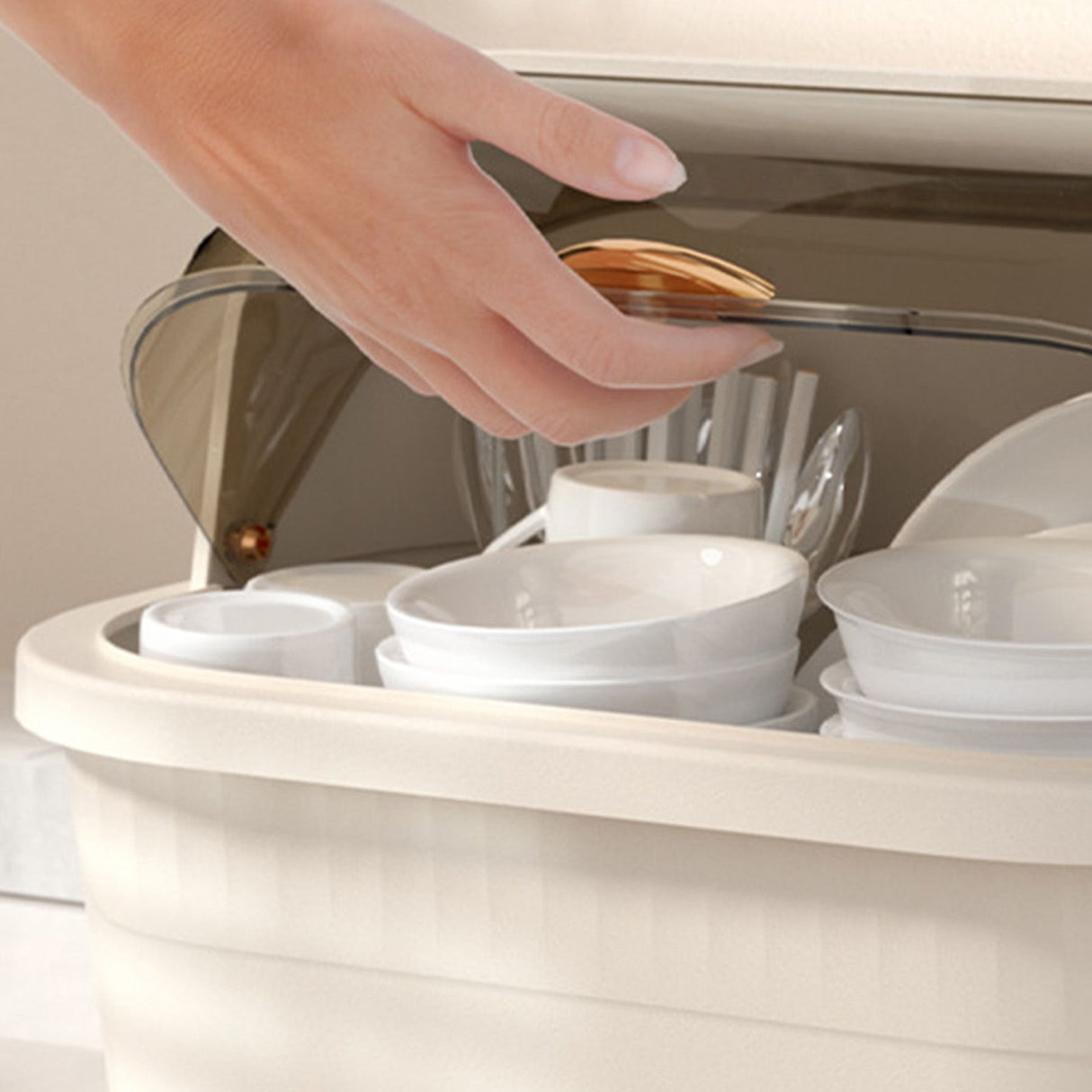 Dish Drying Box Multifunctional Space Saving Dish Drainer with Lid Cover for Kitchen Accessories Apricot M