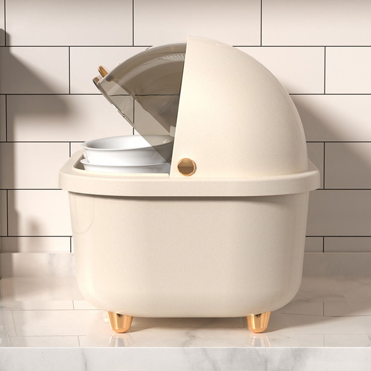 Dish Drying Box Multifunctional Space Saving Dish Drainer with Lid Cover for Kitchen Accessories Apricot M