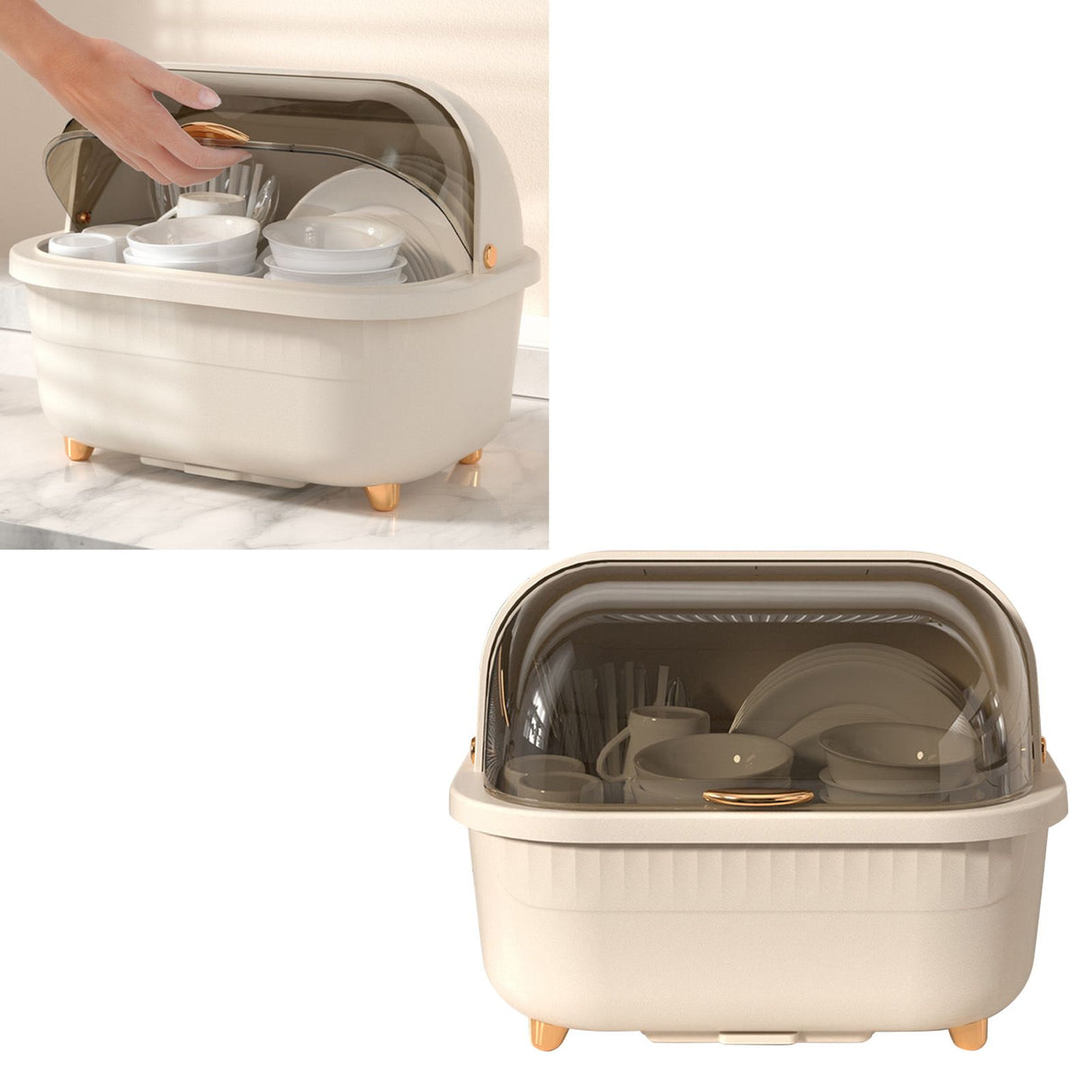 Dish Drying Box Multifunctional Space Saving Dish Drainer with Lid Cover for Kitchen Accessories Apricot L