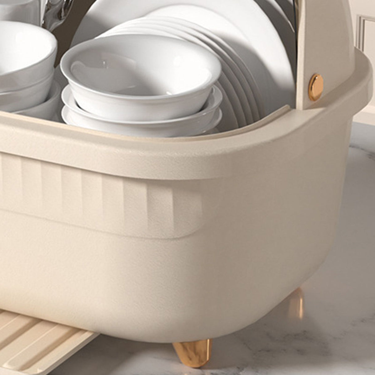 Dish Drying Box Multifunctional Space Saving Dish Drainer with Lid Cover for Kitchen Accessories Apricot L