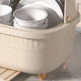Dish Drying Box Multifunctional Space Saving Dish Drainer with Lid Cover for Kitchen Accessories Apricot L - Low Angle