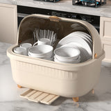 Dish Drying Box Multifunctional Space Saving Dish Drainer with Lid Cover for Kitchen Accessories Apricot L - Extra Image