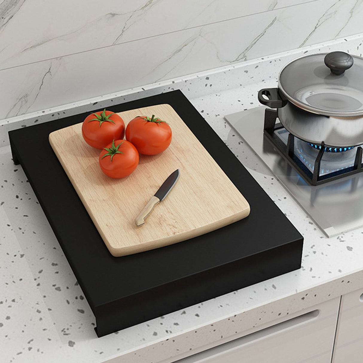 Stainless Steel Gas Stove Cover Noodle Board for Cooktop Electric Stove Range Burner Cover Expand Kitchen Workspace Black