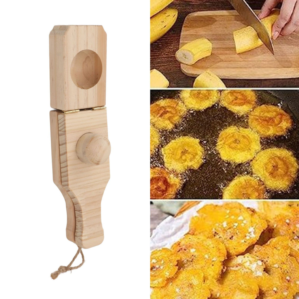 Banana Smasher Maker 2 in 1 Wooden Tostonera Plantain Press for Fried Plantains Chips Tostones Cups Potatoes