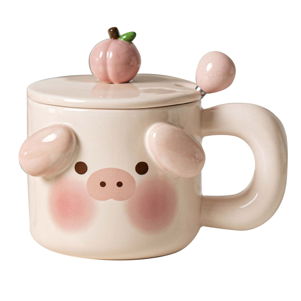 Cartoon Coffee Mug with Spoon Lid Cute Lovely Animal Shape Milk Cup Mug for Office School Pig Type
