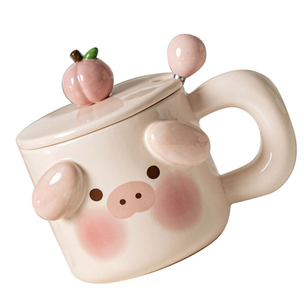 Cartoon Coffee Mug with Spoon Lid Cute Lovely Animal Shape Milk Cup Mug for Office School Pig Type