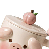 Cartoon Coffee Mug with Spoon Lid Cute Lovely Animal Shape Milk Cup Mug for Office School Pig Type