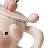 Cartoon Coffee Mug with Spoon Lid Cute Lovely Animal Shape Milk Cup Mug for Office School Pig Type - Low Angle
