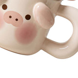 Cartoon Coffee Mug with Spoon Lid Cute Lovely Animal Shape Milk Cup Mug for Office School Pig Type - Extra Image