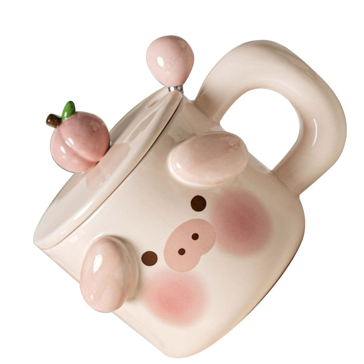 Cartoon Coffee Mug with Spoon Lid Cute Lovely Animal Shape Milk Cup Mug for Office School Pig Type