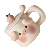 Cartoon Coffee Mug with Spoon Lid Cute Lovely Animal Shape Milk Cup Mug for Office School Pig Type - Extra Image