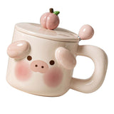 Cartoon Coffee Mug with Spoon Lid Cute Lovely Animal Shape Milk Cup Mug for Office School Pig Type