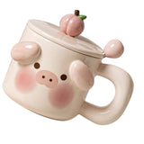 Cartoon Coffee Mug with Spoon Lid Cute Lovely Animal Shape Milk Cup Mug for Office School Pig Type - Extra Image