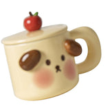 Cartoon Coffee Mug with Spoon Lid Cute Lovely Animal Shape Milk Cup Mug for Office School Bear Type - Front View