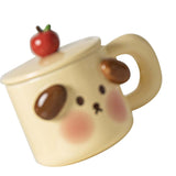 Cartoon Coffee Mug with Spoon Lid Cute Lovely Animal Shape Milk Cup Mug for Office School Bear Type - Side View