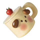 Cartoon Coffee Mug with Spoon Lid Cute Lovely Animal Shape Milk Cup Mug for Office School Bear Type - 45-Degree Angle
