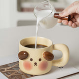 Cartoon Coffee Mug with Spoon Lid Cute Lovely Animal Shape Milk Cup Mug for Office School Bear Type - Rear View